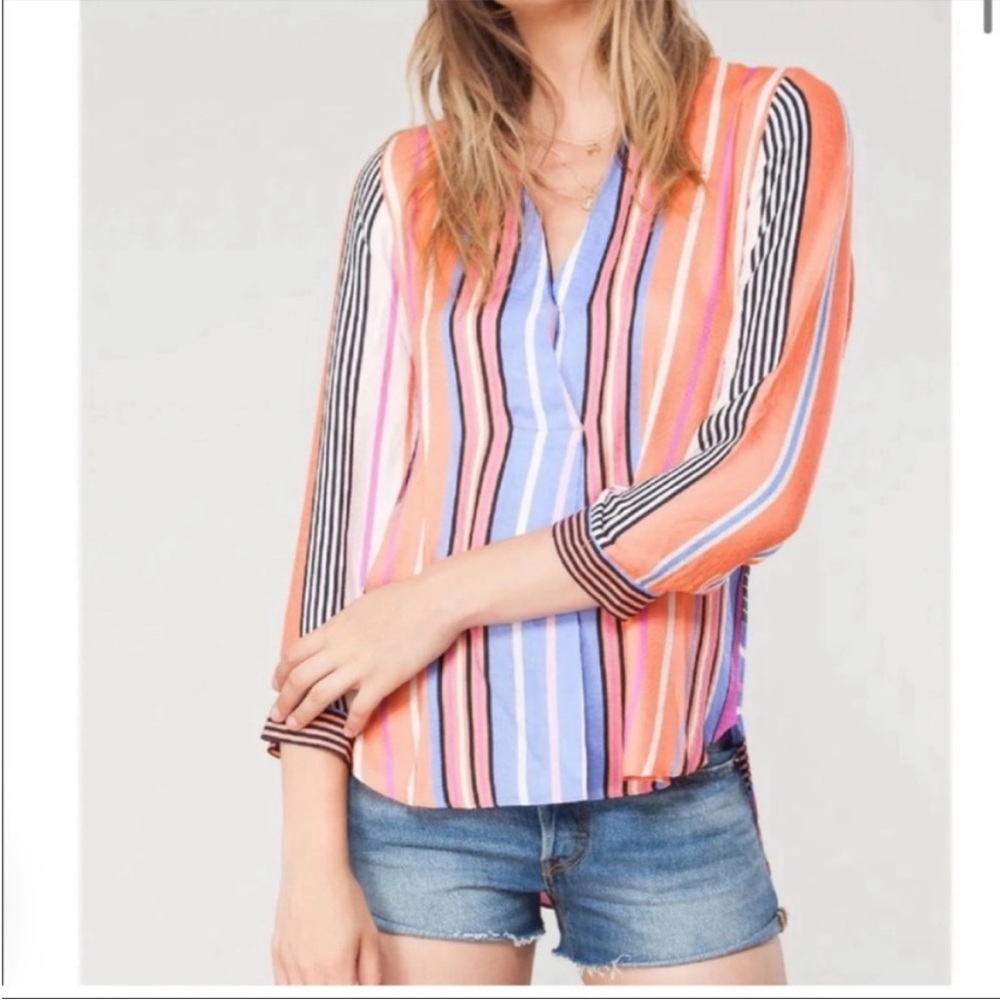 Hale Bob | Fallon Snake Jacquard Stripe 3/4 length Sleeve Hi Low Top size XS